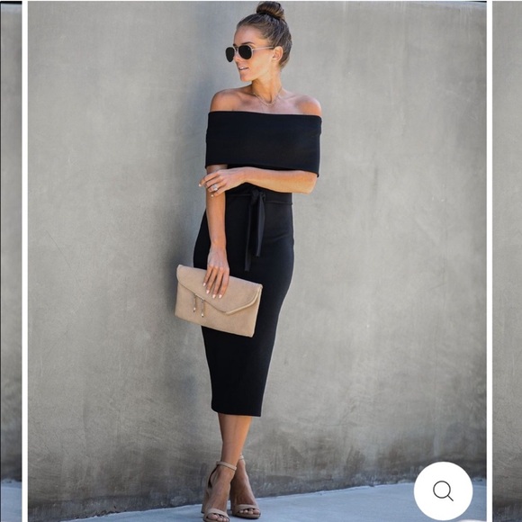 Vici Black Ribbed Off The Shoulder Midi Dress Tie Waist Fall Sweater Dress XS - Picture 1 of 7